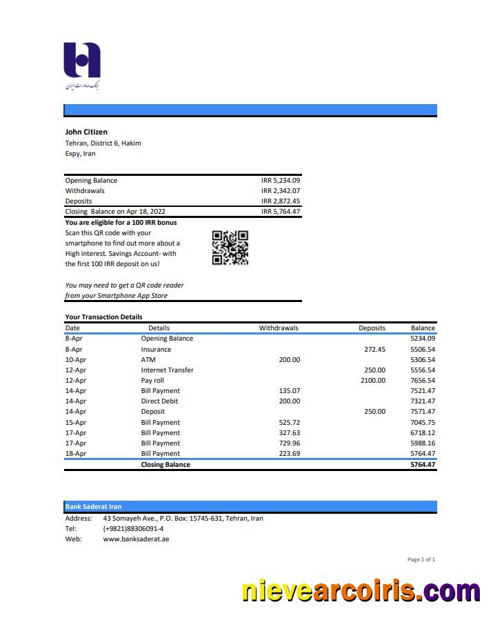 Iran Bank Sederat Iran statement xls